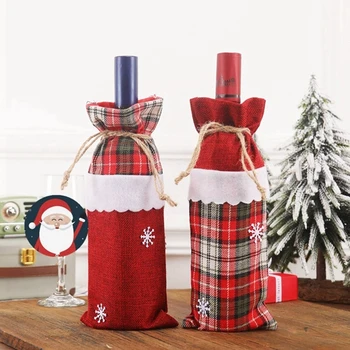 

Christmas Wine Bottle Cover Wine Champagne Bottle Bag Plaid For Party Home Decor Christmas Decorations Supplies