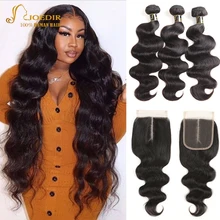 Joedir Body Wave Human Hair Bundles With Closure Brazilian Hair Weave Bundles With Closure 8-30 Inch Natural Human hair bundles