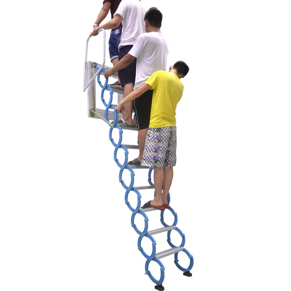 Folding Loft Ladder Stairs Steel Metal Large Wall Mounted Loft Wall Ladder 3M Height Extend Folding Stairs Hidden Ladder - Image 6