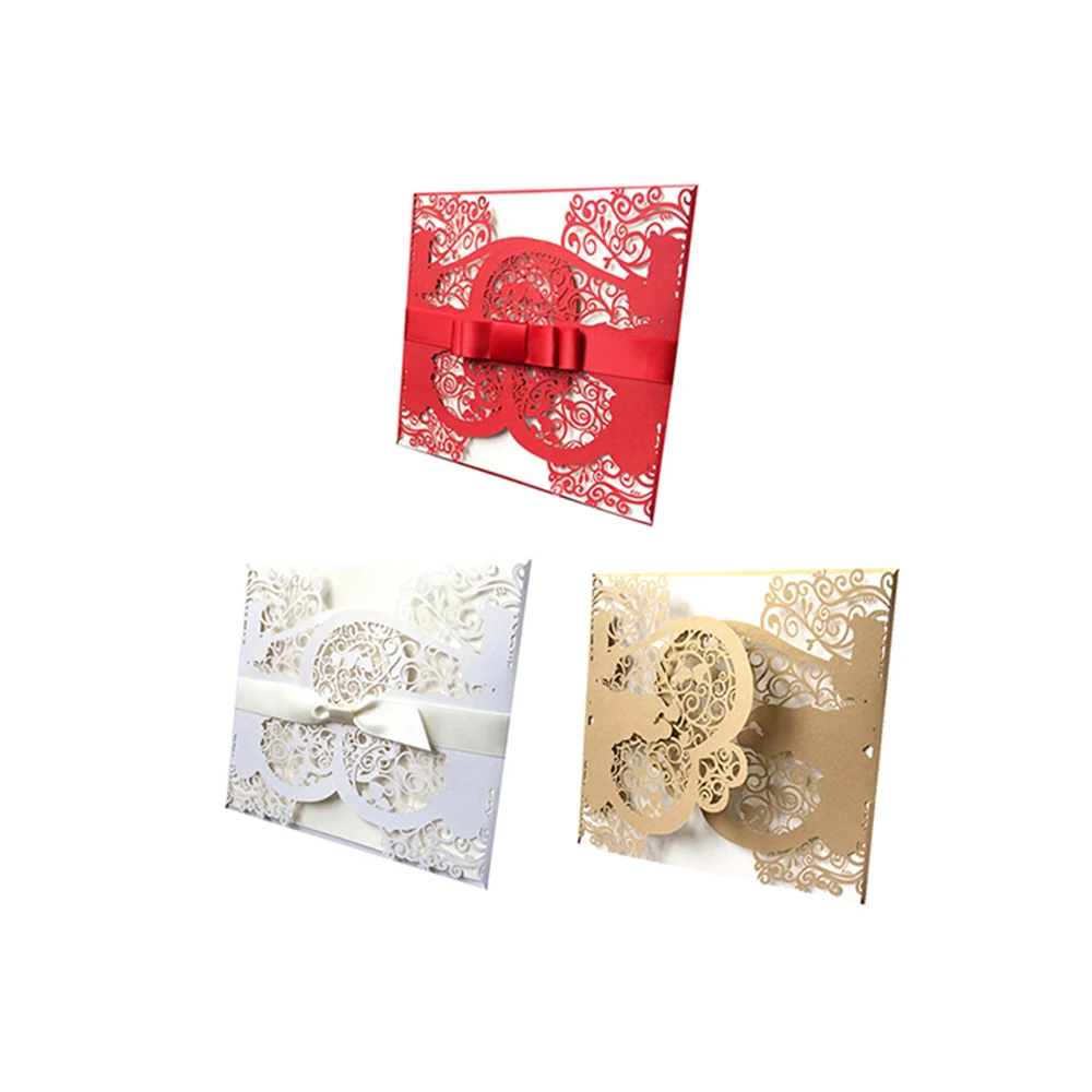  10pcs Laser Hollow Wedding Invitation Tri-Fold Rattan Pattern Decoration With Creative Lace Humane  - 4.0005E+12