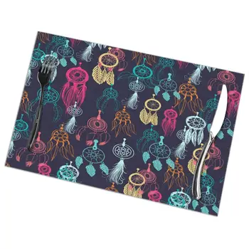 

Tableware Pad Placemats 6 PcsTable Mat Non-Slip Tribal Indian Dreamcatchers And Feathers Placemats for Dining Table