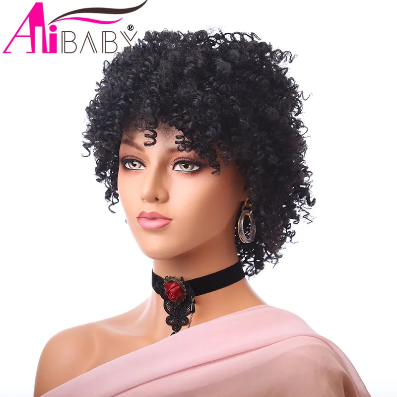 6 дюймов коротких синтетических полный автомат парики на сетке кудрявые волосы