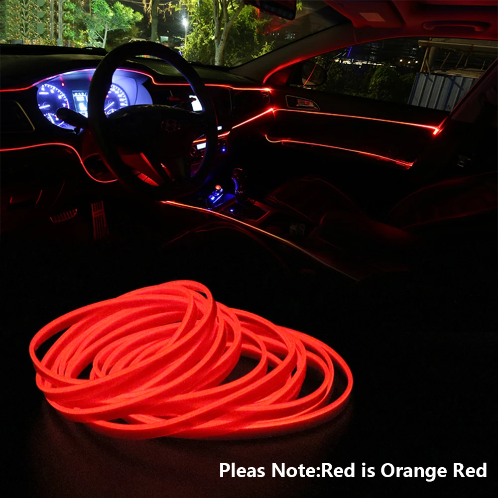 White Red Blue 5M 12V Car Charge Interior LED EL Wire Rope Tupe Light Line+Drive 