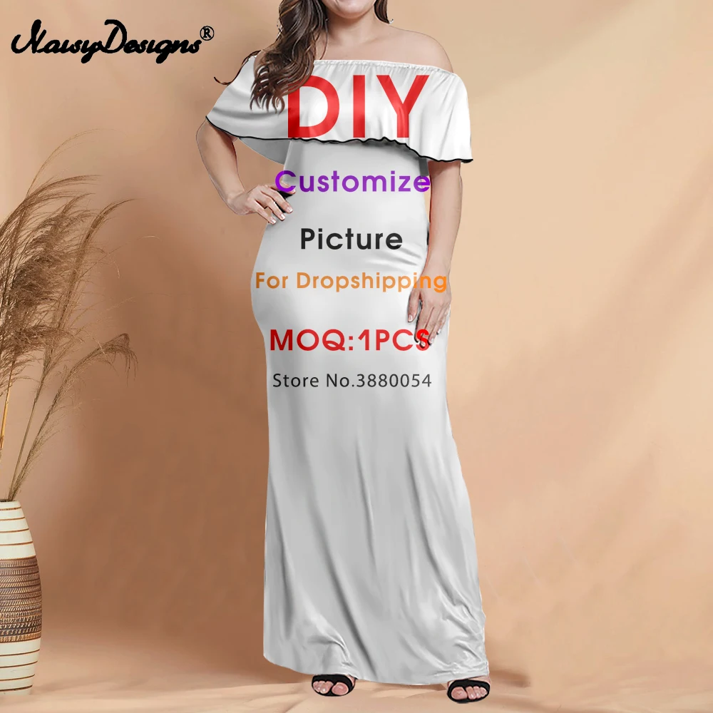 

Noisydesigns Customize Image Trend Sexy Woman 2021 Dress One Shoulder Office Ladies Summer Beach 6XL 7XL Dropshipping