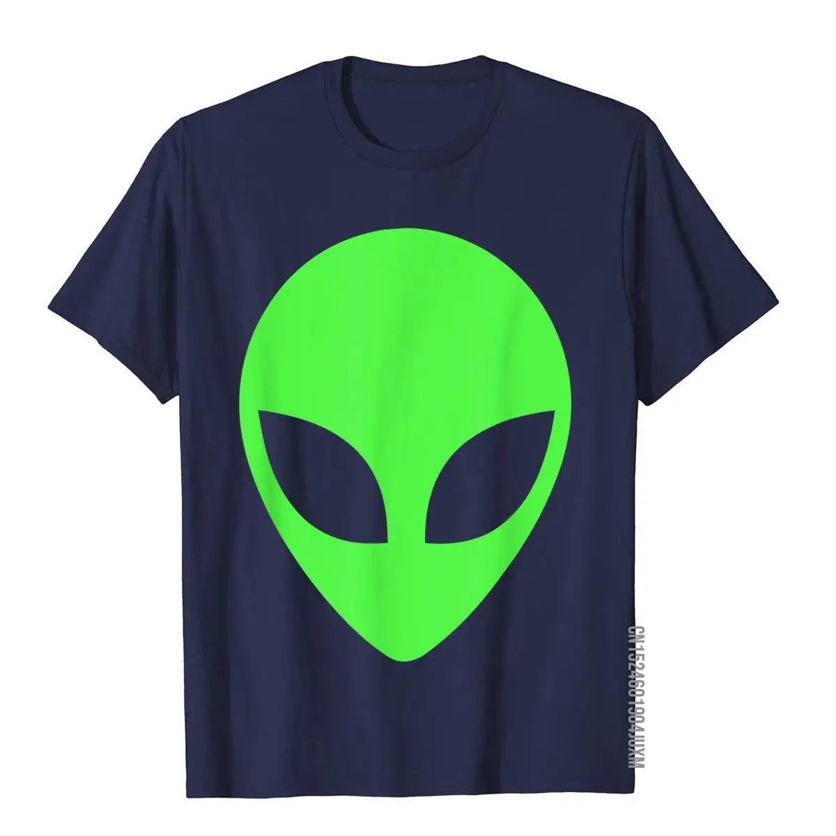 Green Alien Head 90's Style Funny Alien T-Shirt__97A3651navy