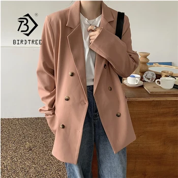 

Spring Autumn 2020 New Chic Loose Double-breasted Women Blazer Thin Female Suit Jacket Casual Full Sleeve Suit C08131R