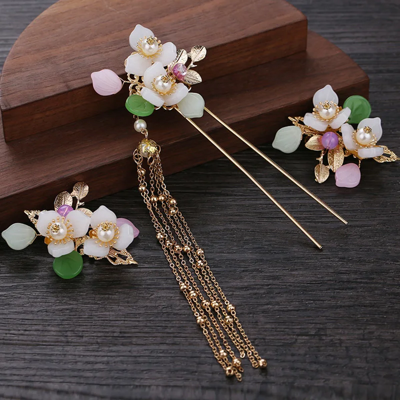 

1 Set White Camellia Hair Clip Women Hair Clips HairpinTraditional Headdress Handmade Hair clip