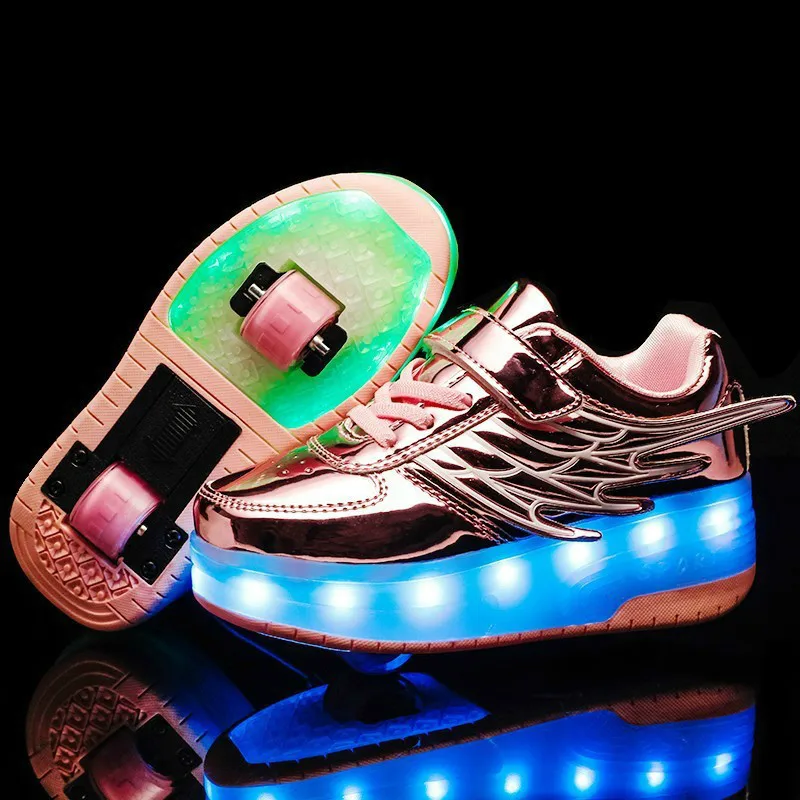 Roller Skate Tennis Shoes For Kids Boys Girls Led Lighte Wheels