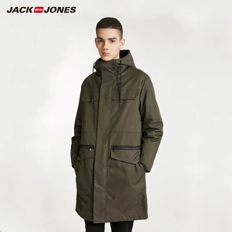 JackJones Мужская парка с капюшоном пальто Длинная стеганая куртка Тренч пальто мужская одежда 218409507