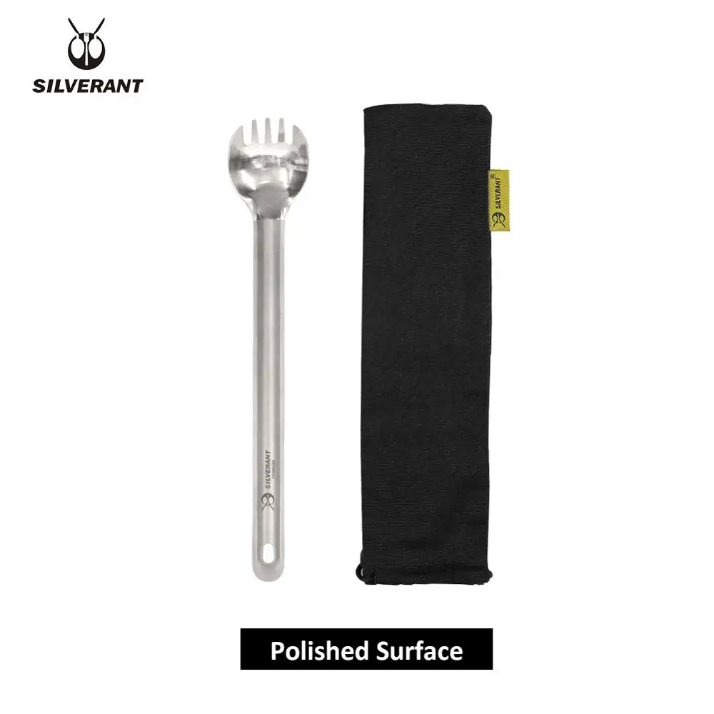 Silverant Сверхлегкий Длинная Ручка Titanium Spork Кемпинг Ложка Ужин Вилка С Моющейся Сумкой Для Открытый Туризм