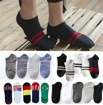 

5Pair/Lot Men Cotton Socks Autumn Winter Unisex Ankle Socks Harajuku Funny Hip Hop Striped Solid Color Comfortable Short Socks