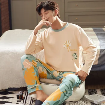 

2020 Autumn Cotton Long Sleeve Pajama Sets for Men Sleepwear High Quality Male Underwear Loungewear Pyjama Homewear Home Clothes