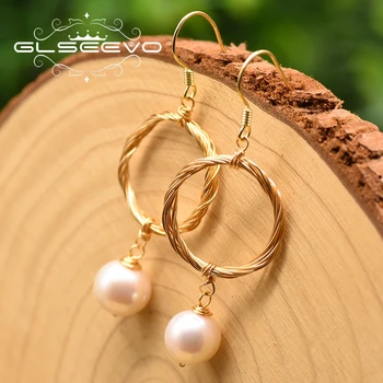 

GLSEEVO Natural Fresh Water Pearl Drop Earrings For Women Girl Lovers' Wedding Engagement Luxury Jewelry Pendientes Mujer GE0895
