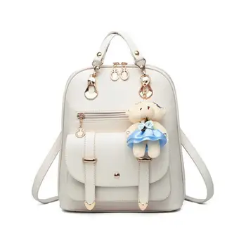 

Women PU Leather Backpack Preppy Bear Doll Girls Solid High-quality Personality Breathable School Shoulder Book Bags