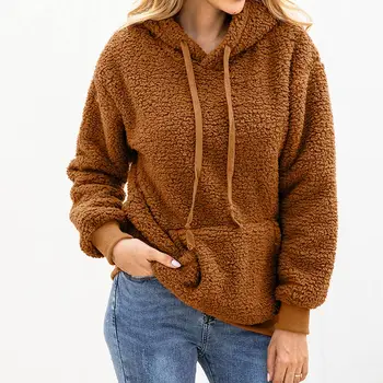 

Autumn Winter Women Casual Solid Long Sleeve Sweatshirt Long Sleeve Plush Fluffy Hoodies Female Fleece Pullover Lady Warm