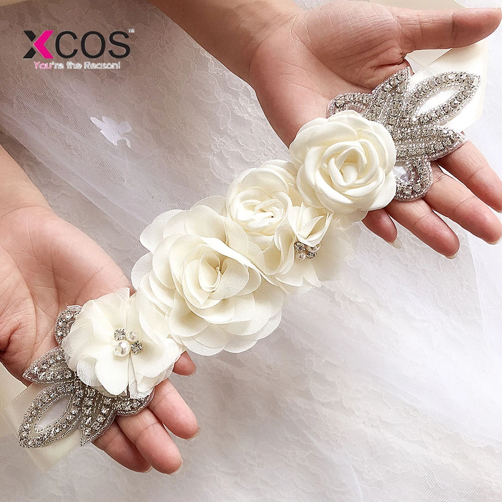 Xcos 3D цветы свадебный пояс с кристаллами Стразы блестящие роскошные ремни свадебного платья 10 цветов