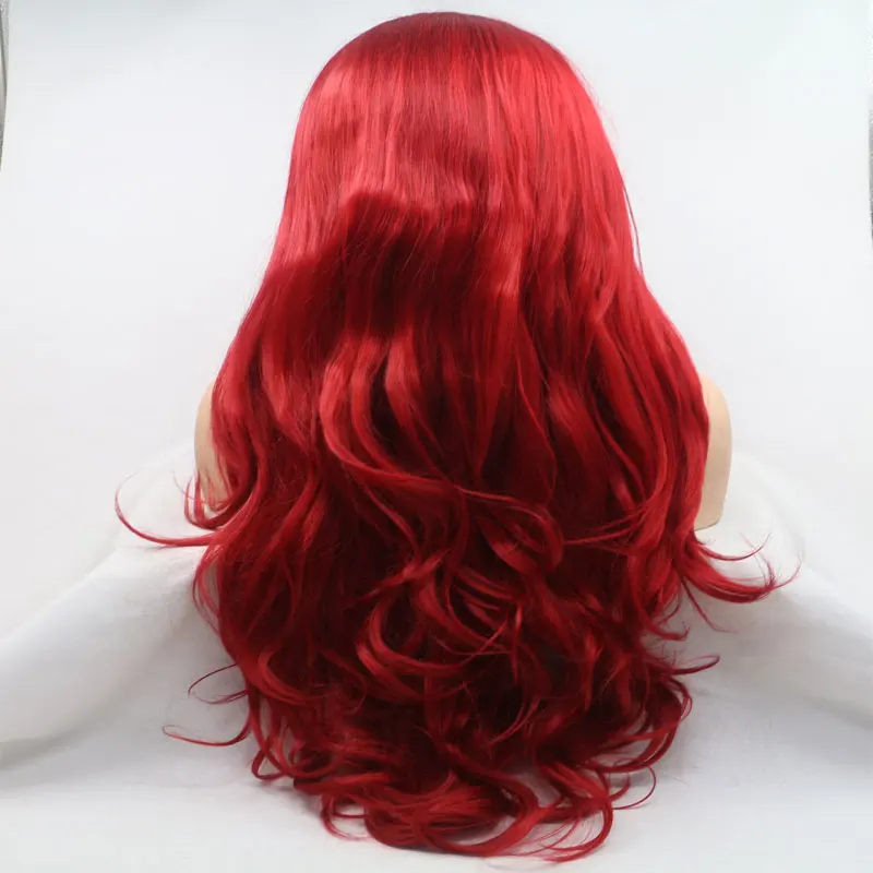 Beautiful Girl Red Natural Wave Synthetic Lace Front Wig Glueless Heat Resistant Fiber Hair Natural Hairline For Black Women Wig