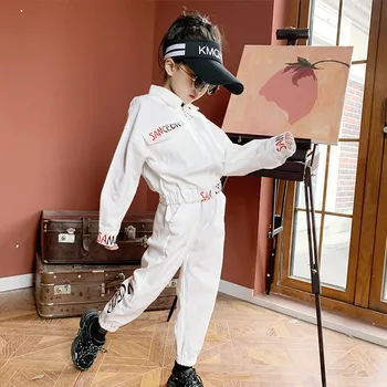 

Girl'S Suit 2020 Spring New Style Big Boy Korean-style Casual Stand Collar Coat Ankle Banded Pants Sports Two-Piece Set Fashion