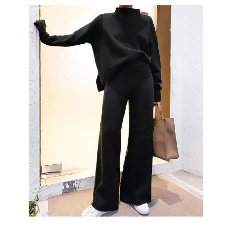 Genayooa Cashmere Two Piece Set Top And Pants 2021 Winter Korean Womens Tracksuit Set Korean Casual 2 Piece Sets Womens Outfits women's short suit set