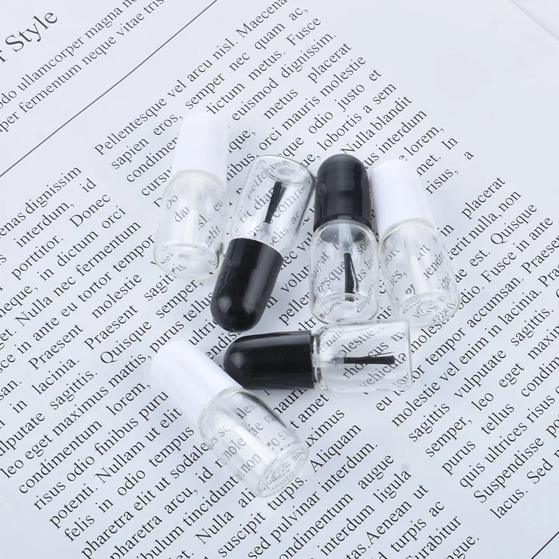 Refillable nail bottle 50pcs/lot 3ml empty nail polish glass bottles with white black lid small glass container with brush cap