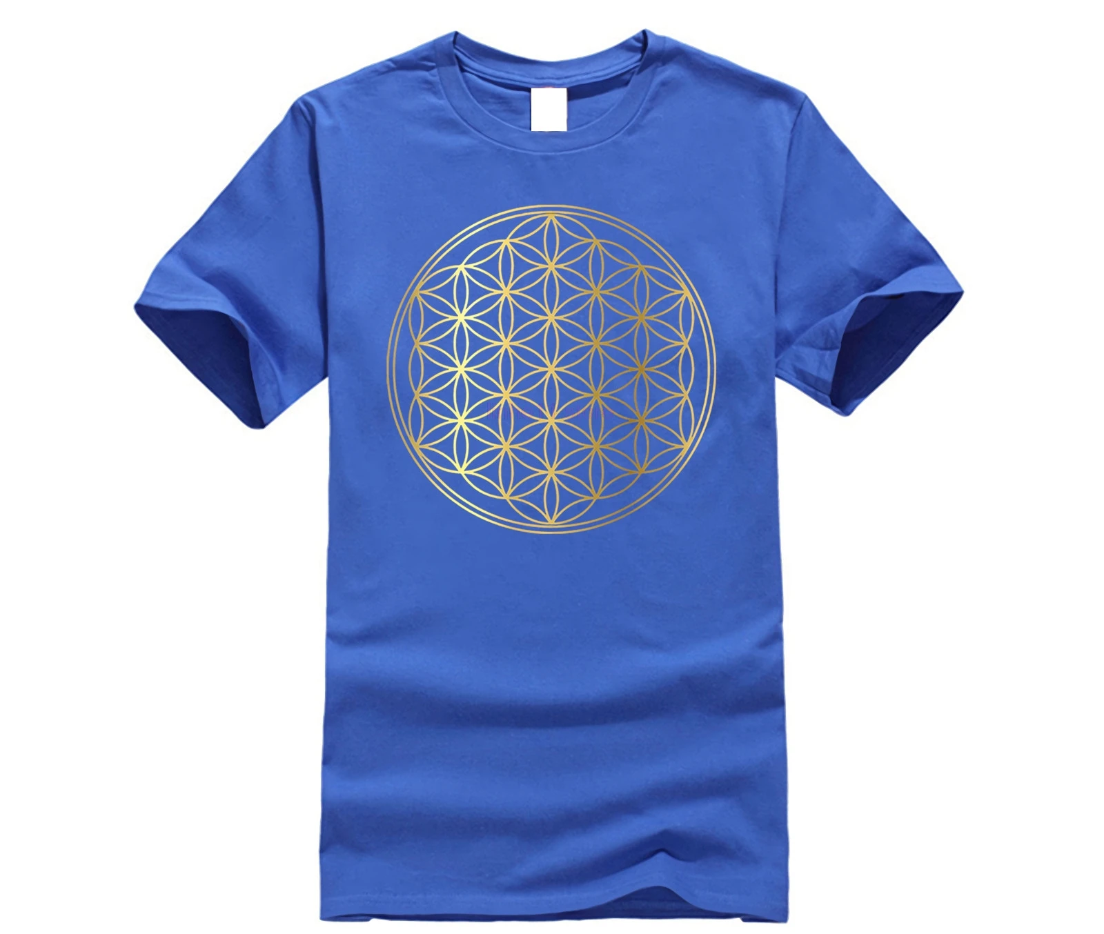 blue Flower of life- Blume des Lebens Golddruck Orgonit Chemtrails T-Shirt S- 3XL Harajuku Tops t shirt Fashion Classic - Color: blue