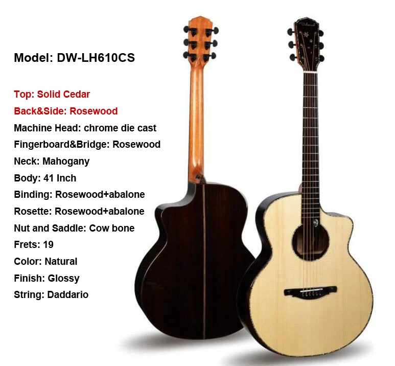 DW-LH610CS with EQ Dadarwood DW-LH610CS твердая верхняя Акустическая гитара, акустическая электрогитара, гитара ra acustica - Цвет: DW-LH610CS with EQ