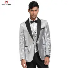 Мужской блейзер с блестящими пайетками от PAUL JONES, приталенный пиджак с отворотом на одной пуговице, вечерние блейзеры с блестящими пайетками, пиджак, пальто PJ0219