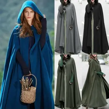

2020 Women Casual Cloak Winter Coat Cardigan Jacket Hooded Wool Cape Cloak Poncho Tops Outwear Ponchos