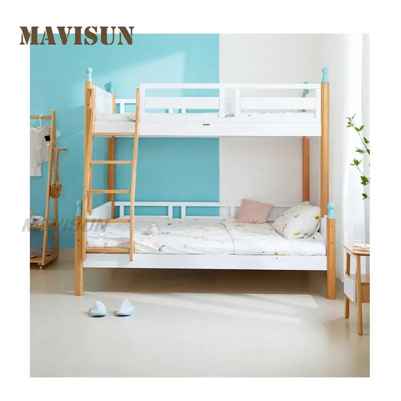 

Japanese-Style Beech Solid Wood Two-Story Children's Bunk White Bed Girl Child Liked Castle Child Bed Bedroom Set
