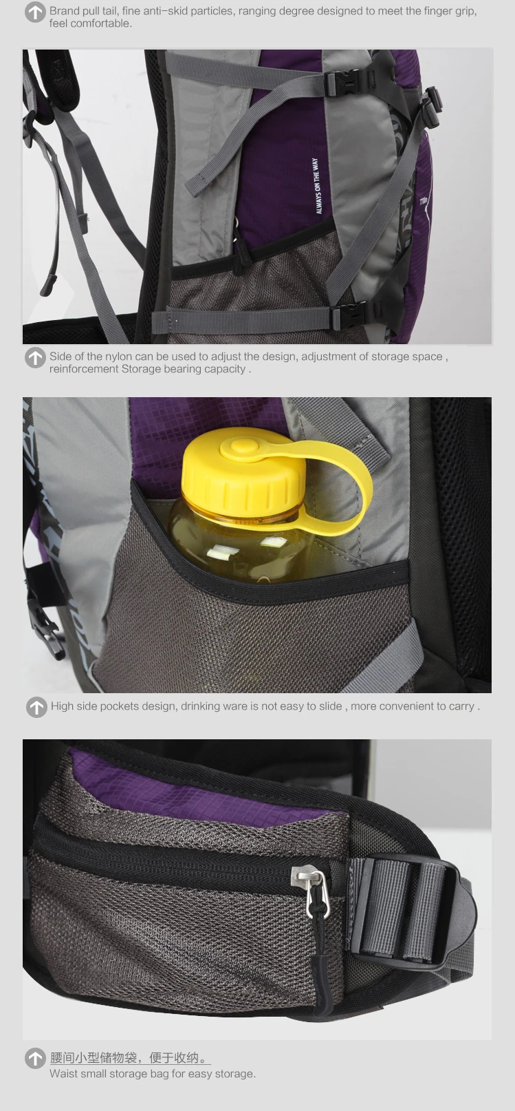 40L Outdoor Sport Bag Rucksack Waterproof Climbing Camping Travel Hiking Mountaineering Trekking Backpack with Rain Cover