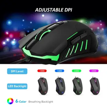 

VicTsing RGB Wired Gaming Mouse with 4 Adjustable DPI 3200/2400/1600/1000 Ergonomic Design 6 Adjustable Breathing Light USB Mice