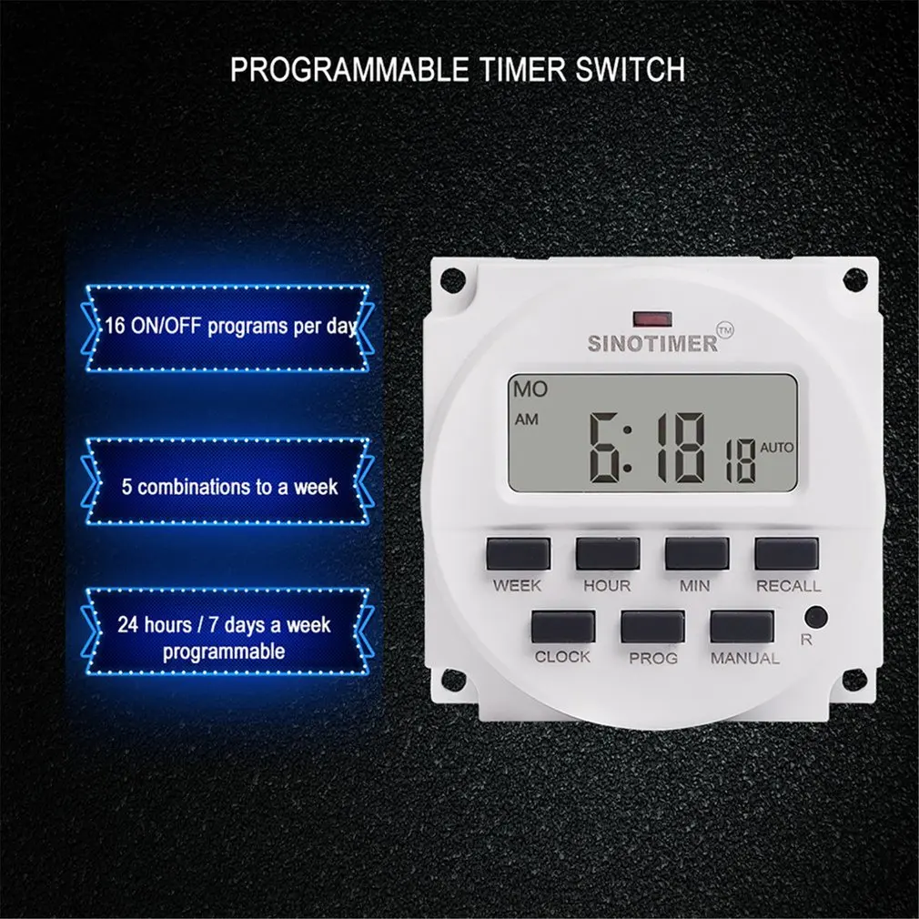SINOTIMER TM618N-2, 220 В, ЖК-цифровой программируемый таймер переменного тока, переключатель с UL реле внутри с функцией обратного отсчета времени