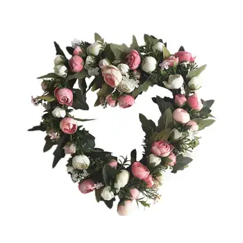 

Creative Christmas Rose Wreaths Love Shaped Garland Hanging Decoration Wall Hanging Wreath Ornament Wedding Decoration