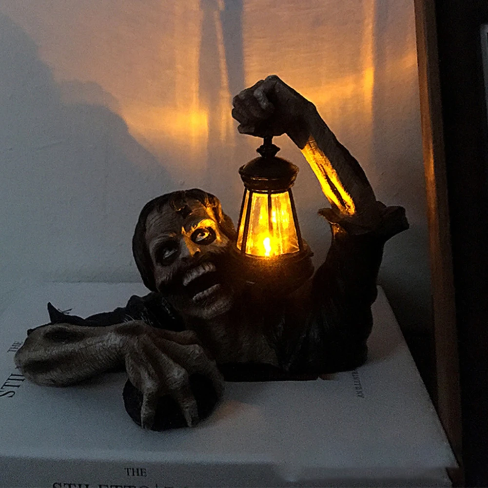 Zombie Crawling Out of Grave with Led Lantern Garden Decor Zombie Statues Horror Landscape Lighting Miniature