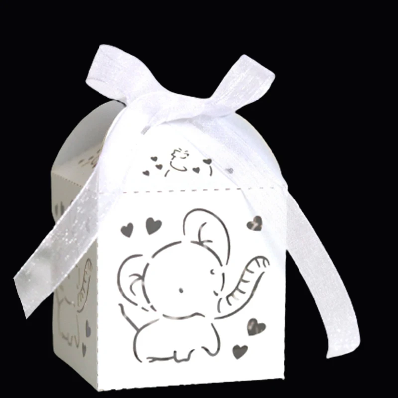 50Pcs Elephant Laser Cut Wedding Favors Gift Box DIY Hollow Candy Boxes With Ribbon Baby Shower Engagement Party Decor | Дом и сад