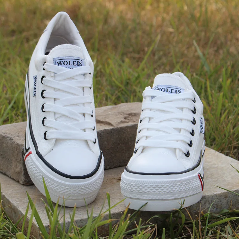 

SIZE 35-40 Spring and Summer classic black white canvas shoes women Lace Up platform shoes women casual ladies shoes 5 colors