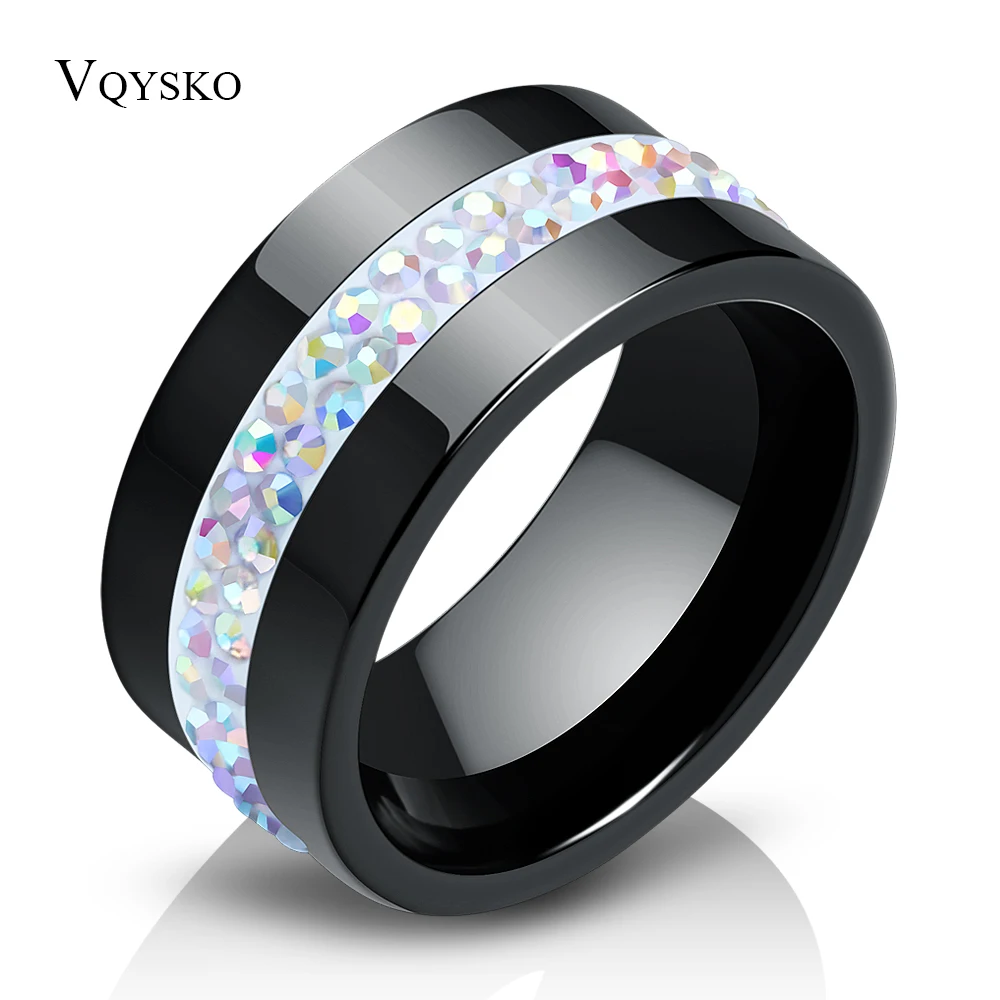 Женское кольцо NIBA черное/белое керамическое шириной 10 мм с кристаллом ABColor|rings for
