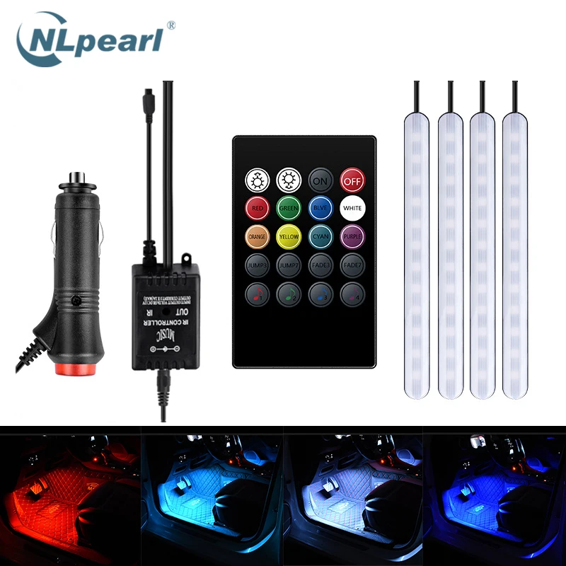 NLpearl 4 шт. автомобильный интерьерный светильник 12 светодиодный RGB USB Автомобильный