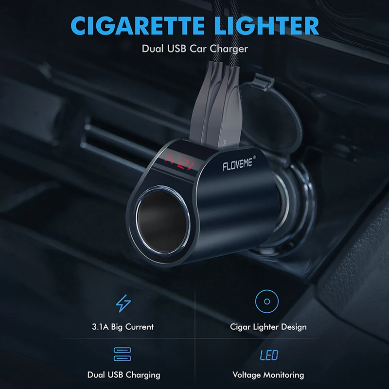 Автомобильный прикуриватель Usb зарядное устройство 2 порта двойной USB 3.1A автомобильный разъем прикуривателя ЖК-цифровой вольтметр Быстрая зарядка