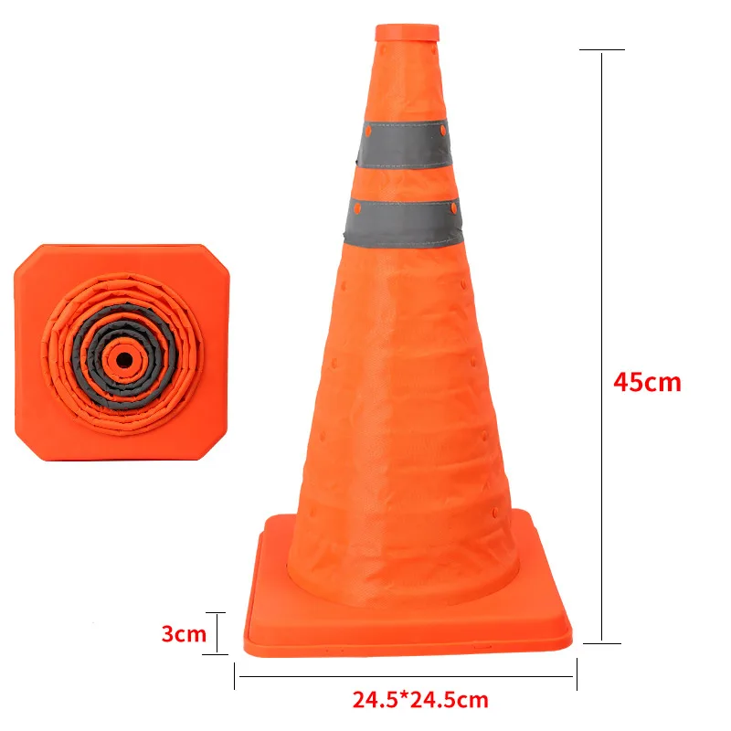 45cm Height Collapsible Traffic Cones Multi Purpose Pop up Reflective Safety Cone Soft Material Foldable Road Cone