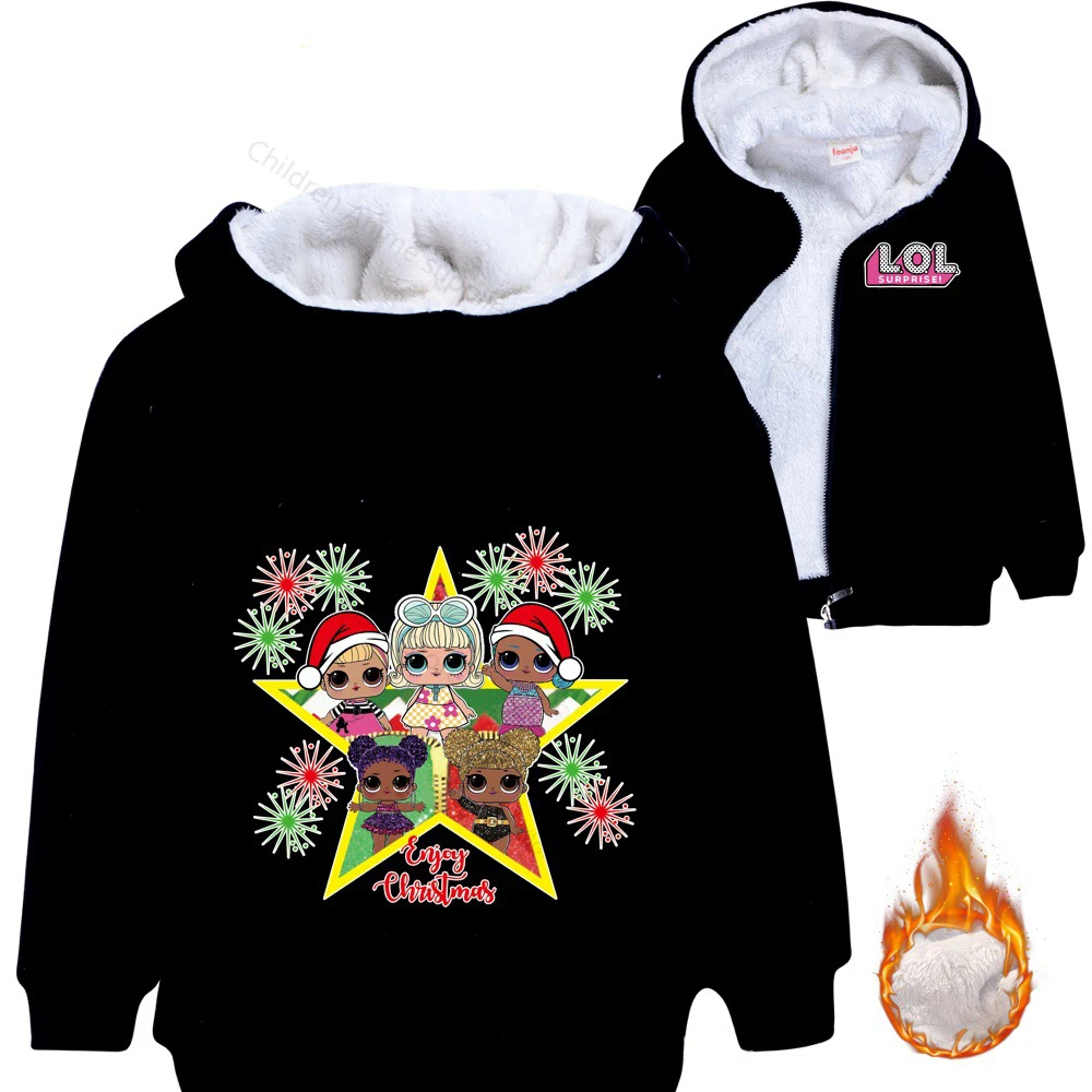 

LOL Surprise Dolls Winter New Children's Cardigan Zipper Jacket Hoodie Sweatshirt Christmas Popular Cartoon Girls Winter Coat