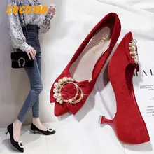 Г., новые весенние тонкие туфли красные свадебные туфли женские туфли с острым носком на высоком каблуке, размеры