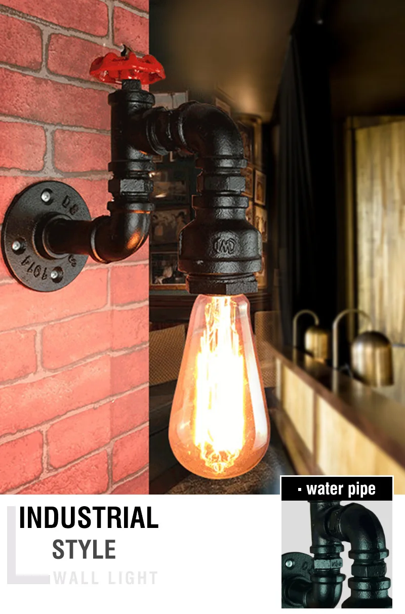 Железная труба лампа для ванной комнаты светильники фасадный промышленный декор дизайн освещение винтажное внутреннее настенное освещение красное водопроводное настенное бра