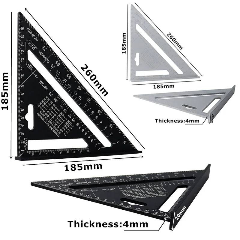 

7'' Triangle Aluminum Alloy Angle Square Protractor Carpenter Measuring Ruler Metric Black triangle ruler