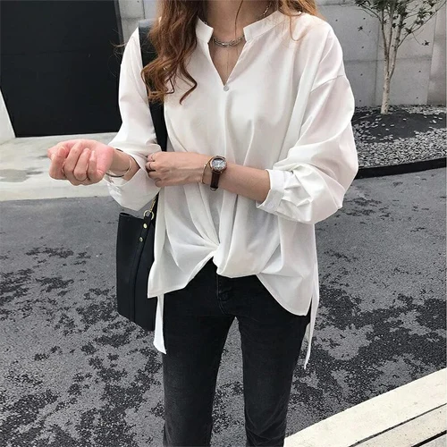 white Женские шифоновые блузы и рубашки, зимние женские топы, белая блузка, женская одежда, blusas mujer, длинный рукав, большого размера плюс - Цвет: white