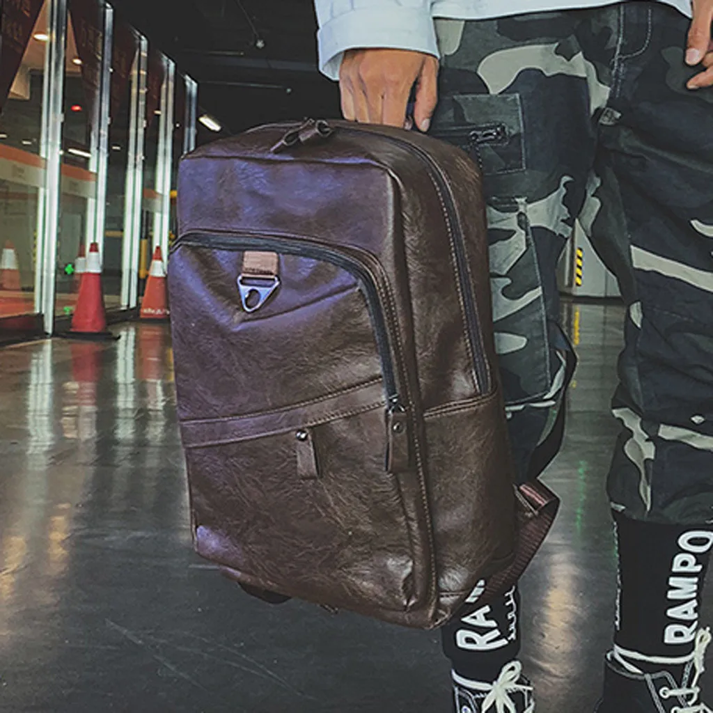 Fashion Men Backpack Waterproof PU Leather Travel Bag Man Large Capacity Teenager Male Mochila Laptop Backpacks