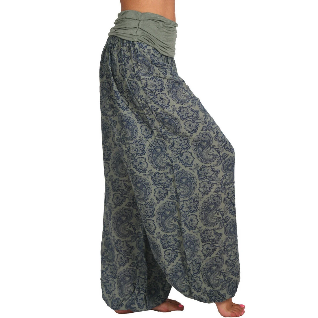 Women Bohemian Floral Print Long Pants 2021 Mid Waist Vintage Harem Pants Elastic Waist Boho Beach Trousers Plus Size 5XL plus size clothing Pants & Capris