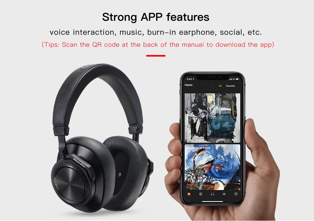 Bluedio T6S Bluetooth 5,0 наушники с активным шумоподавлением, беспроводные стерео спортивные наушники с микрофоном