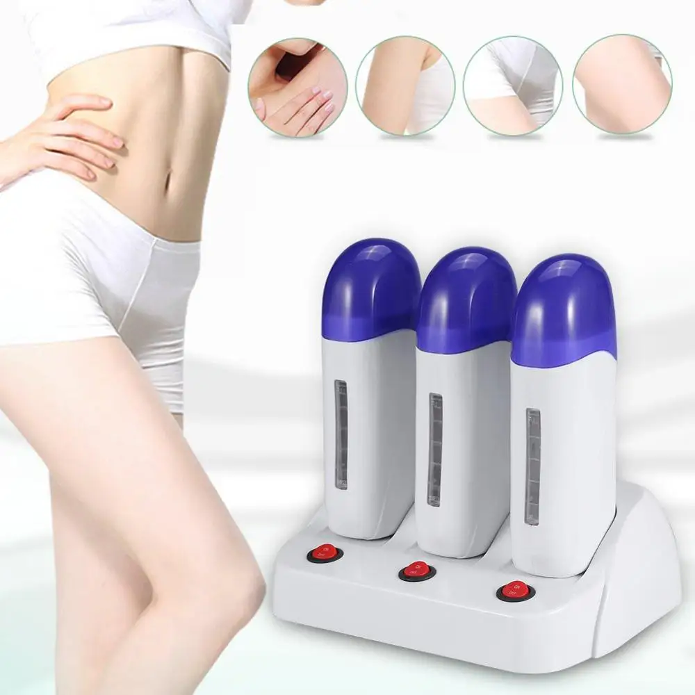 3 Pieces wax Heater For Hair Removal Depilatory Roll on Wax Heater Roller Waxing Warmer Machine With or Without 3 Wax