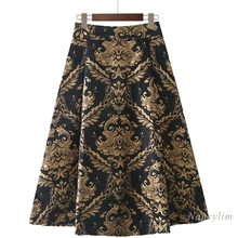 Gold Jacquard Skirt Midi Women 2021 Autumn Winter Fashion New Embroidered Jacquard Skirts High Waist Ladies Clothes Faldas Femme
